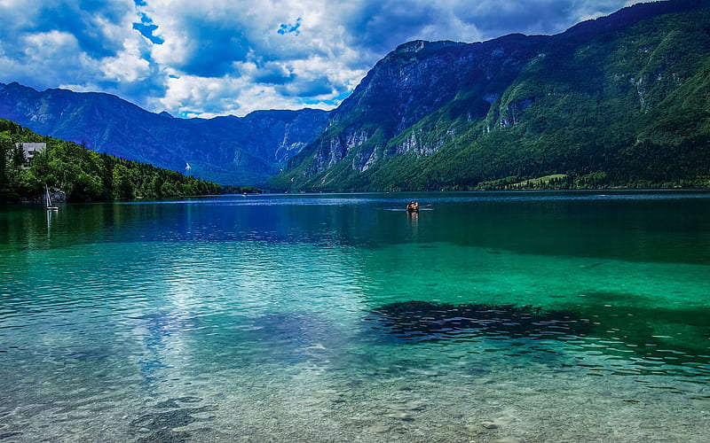Slovenia, mountains, summer, lake, amazing nature, HD wallpaper
