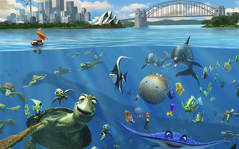 Sydney Opera House, finding-nemo, movies, animated-movies, fish, underwater, HD wallpaper