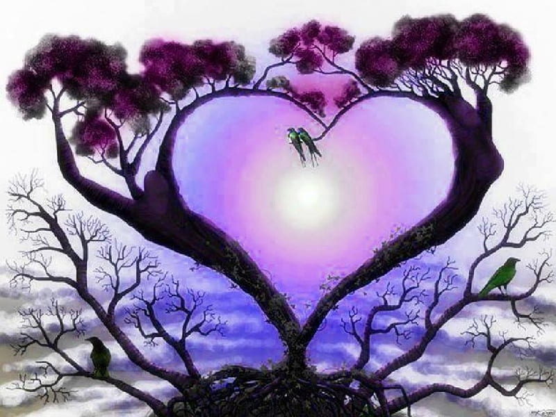 heart,tree,natural,sun, tree, sun, natural, heart, HD wallpaper