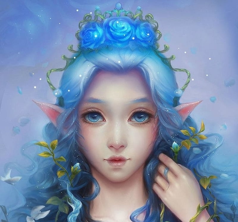 Elf princess, frumusete, luminos, elf, fantasy, girl, hand, flower ...