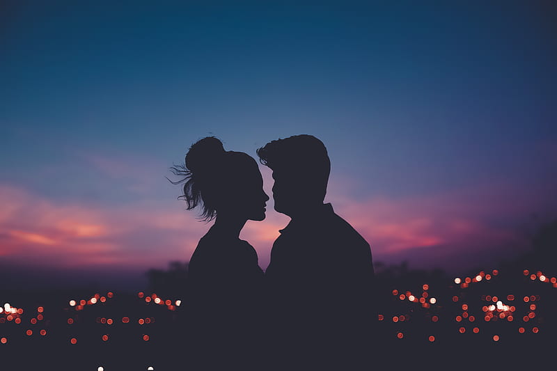 Couple Silhouette Evening , couple, love, silhouette, evening, graphy, HD wallpaper