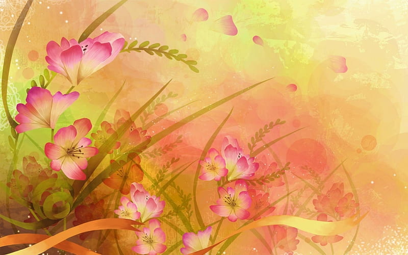 Flowers, spiring, orange, texture, flower, summer, pink, card, HD wallpaper