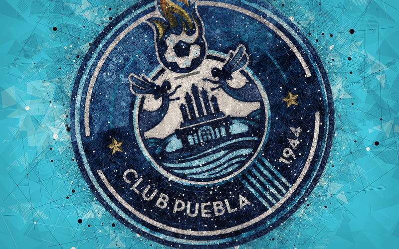 Puebla FC geometric art, logo, Mexican football club, blue abstract background, Primera Division, Puebla de Zaragoza, Mexico, football, Liga MX, Club Puebla, HD wallpaper