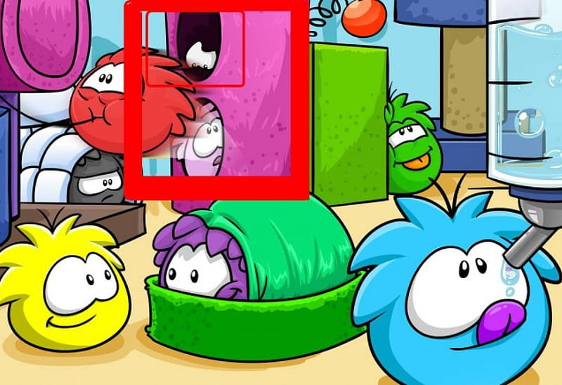 Family of Puffles, family, red square, water feeder, bedding, puffles, blanket, HD wallpaper