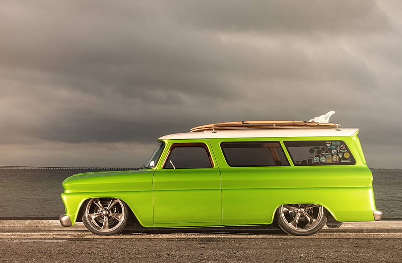1966-Chevrolet-Suburban, Classic, Surf Board, GM, Bowtie, HD wallpaper