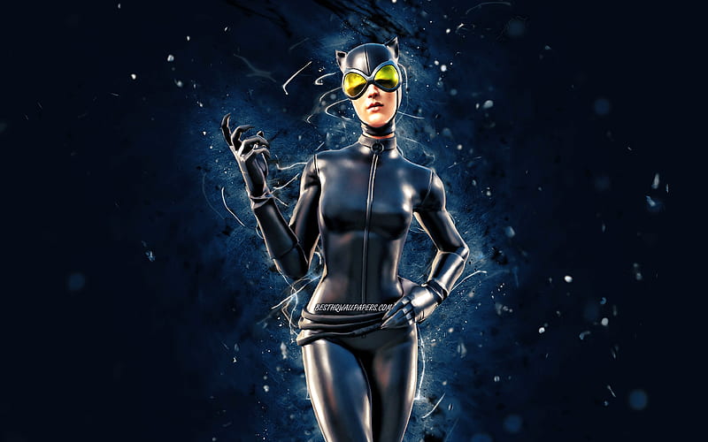 Catwoman blue neon lights, Fortnite Battle Royale, Fortnite characters, Catwoman Skin, Fortnite, Catwoman Fortnite, HD wallpaper