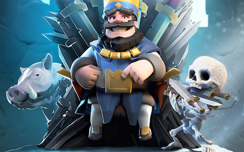 Blue King, characters, skeleton, RTS, Clash Royale, HD wallpaper