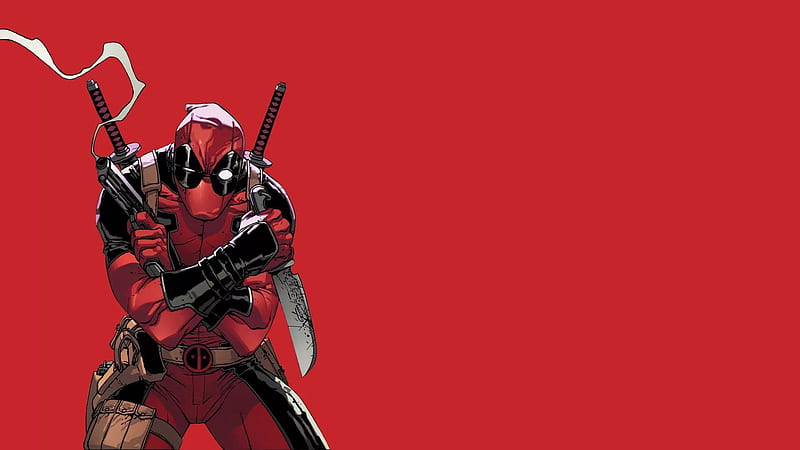 Deadpool With Knife And Gun In Red Background Deadpool, HD wallpaper
