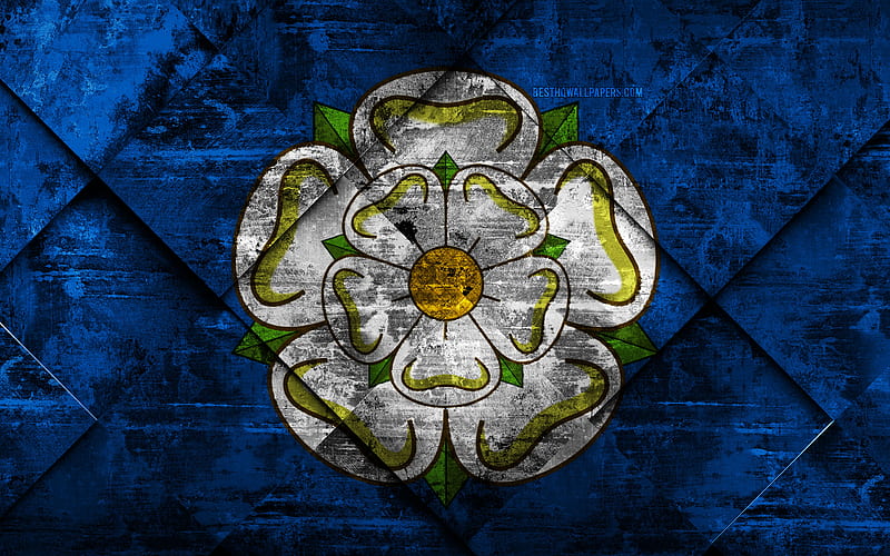 Flag of Yorkshire grunge art, rhombus grunge texture, Counties of England, Yorkshire flag, England, national symbols, Yorkshire, United Kingdom, creative art, HD wallpaper