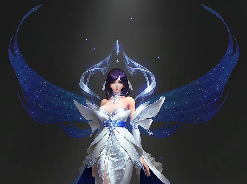 Goddess of Destiny, fantasy, luminos, girl, sure wang, white, blue, HD wallpaper