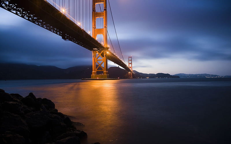 Golden Gate Bridge Night, architecture, nice, cool, big, golden gate, bridges, HD wallpaper