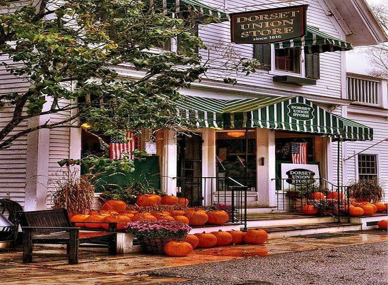 Small Town Store, Fall, shop, white, Autumn, pumpkins, HD wallpaper | Peakpx