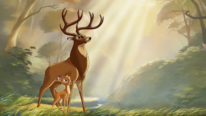 Bambi and his Father, bambi, bambi 2, bambi deer, deer, walt disney, HD wallpaper