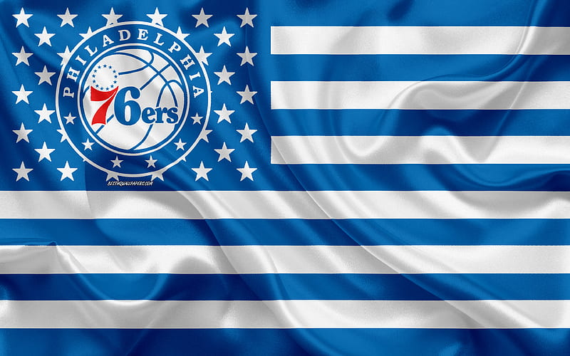 Philadelphia 76ers, American basketball club, American creative flag, white blue flag, NBA, Philadelphia, Pennsylvania, USA, logo, emblem, silk flag, National Basketball Association, basketball, HD wallpaper