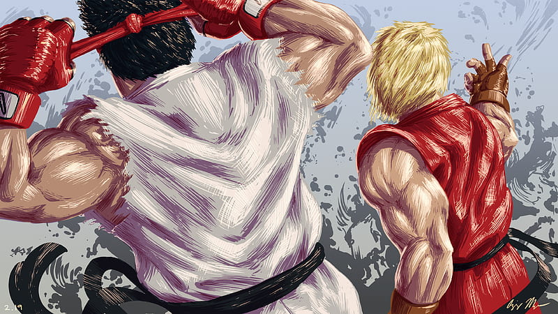 ryuu, street fighter, ken masters, artwork, back view, Games, HD wallpaper