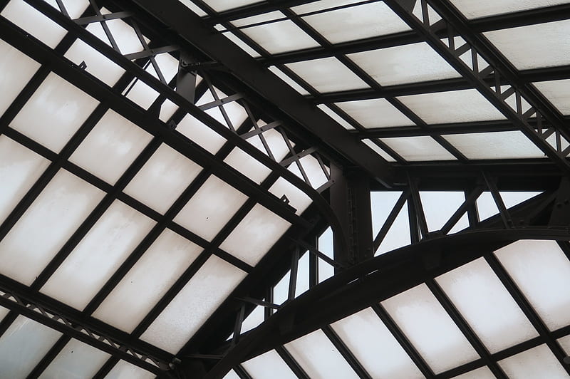Metal ceiling, glass, metal, roof, exposed, ceiling, HD wallpaper