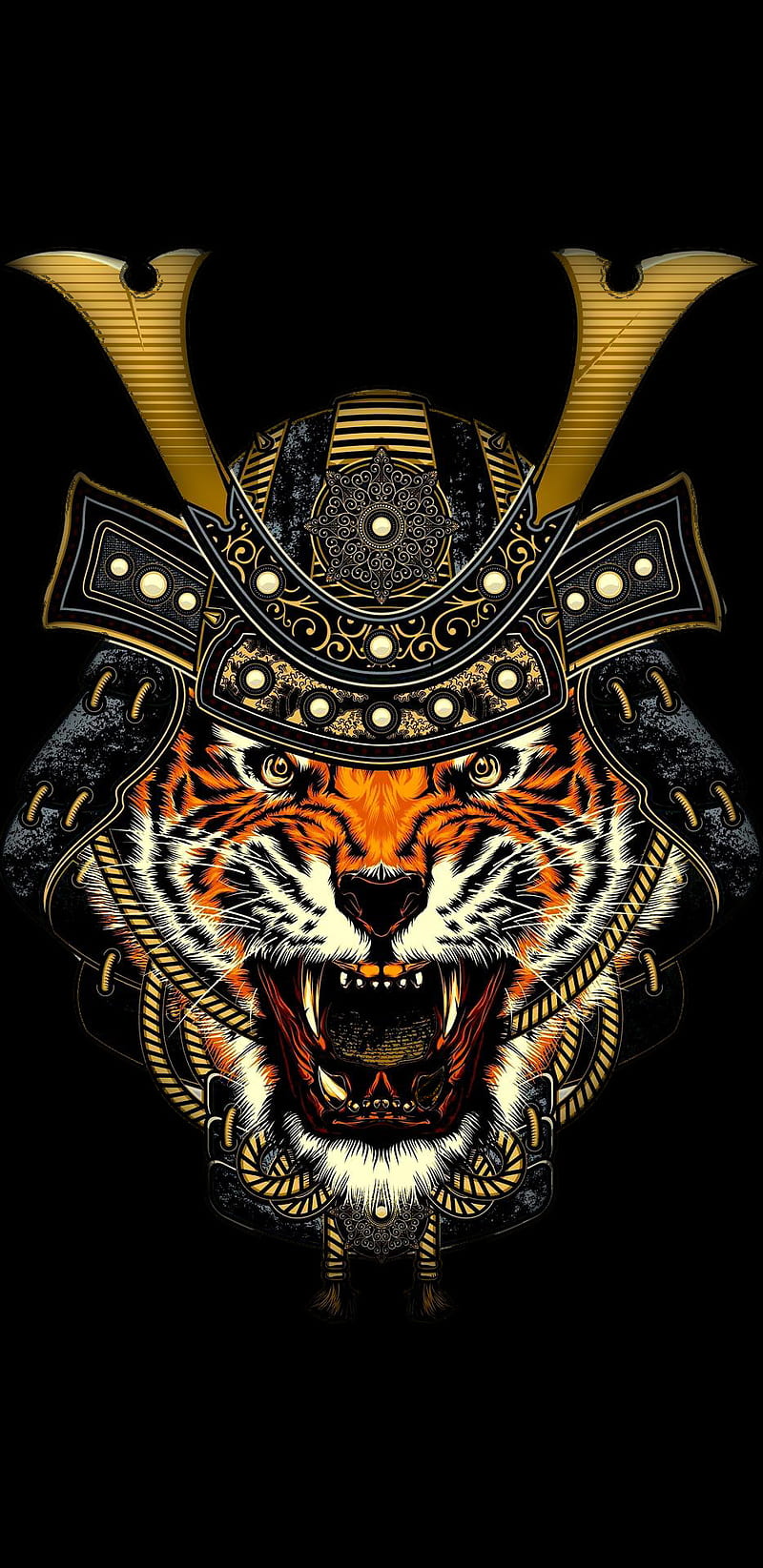 Samurai Tiger, amoled, art, desenho, tattoo, HD phone wallpaper