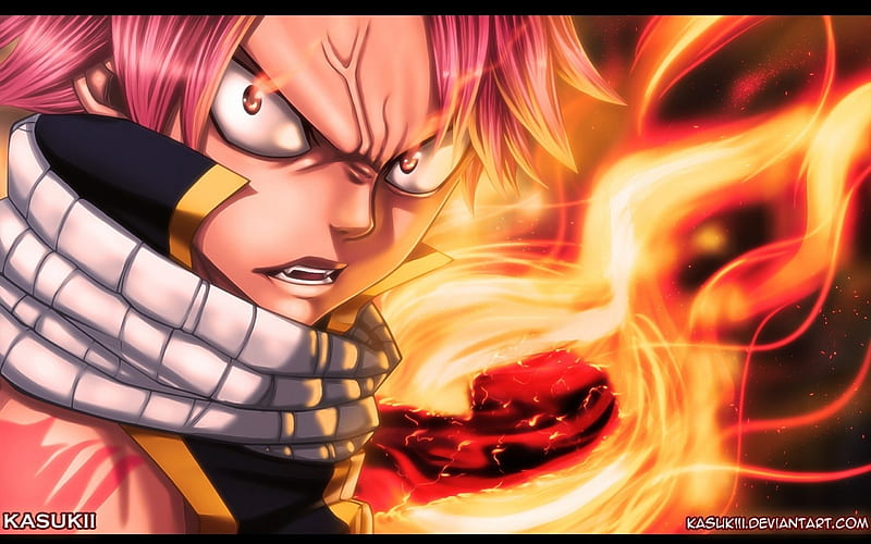 Angry Dragneel Natsu, red, fire, fairy tail, anime, entertainment, natsu, fierce, HD wallpaper