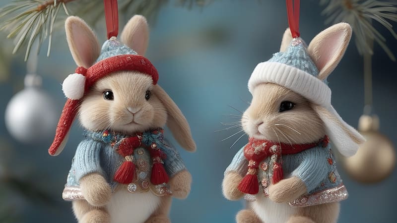 :), bunny, craciun, deco, couple, stuff, figurine, rabbit, tree, christmas, HD wallpaper