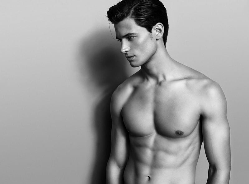 Black and white male model (by TheBounceBear), black and white, sexy, male model, people, HD wallpaper