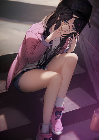 Anime girl, profile view, choker, short hair, coat, Anime, HD phone  wallpaper