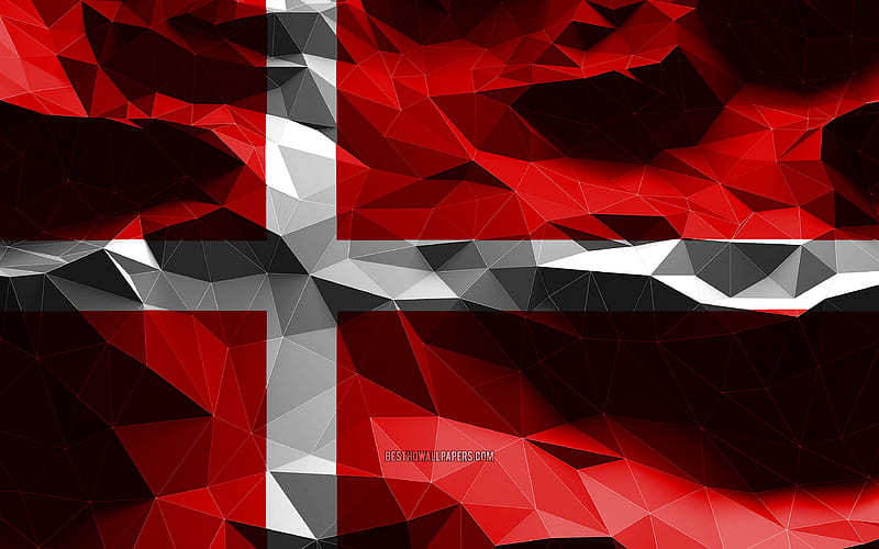 Danish flag, low poly art, European countries, national symbols, Flag of Denmark, 3D flags, Denmark flag, Denmark, Europe, Denmark 3D flag, HD wallpaper