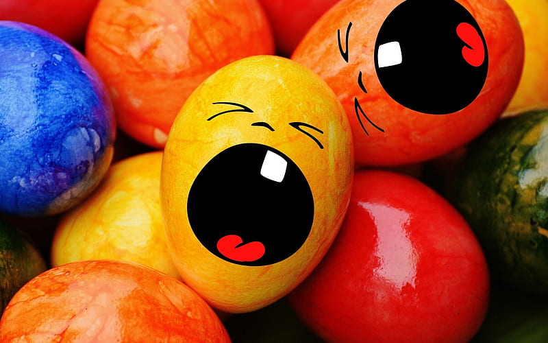 Happy Easter!, red, colorful, orange, yellow, easter, egg, face, funny, blue, HD wallpaper