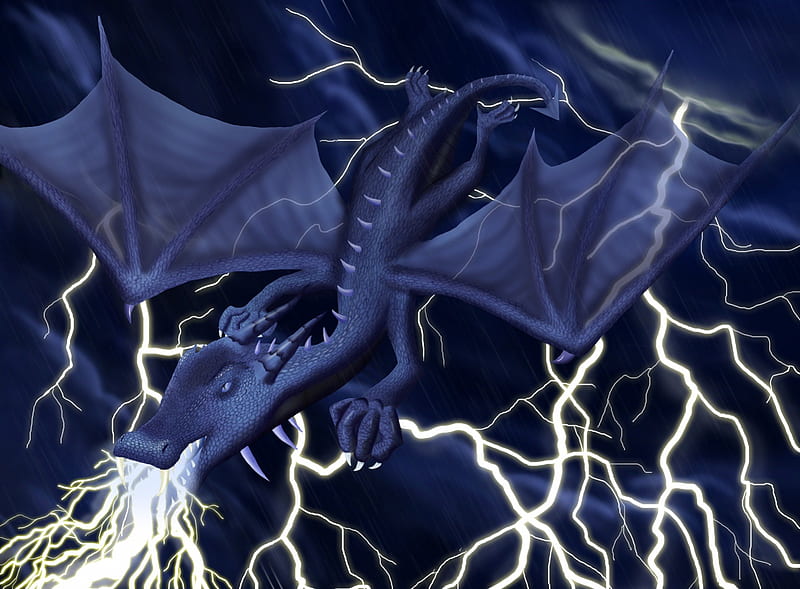 Blue Lightning Dragon, draco, lightning, electric, drago, dragon, blue, HD wallpaper