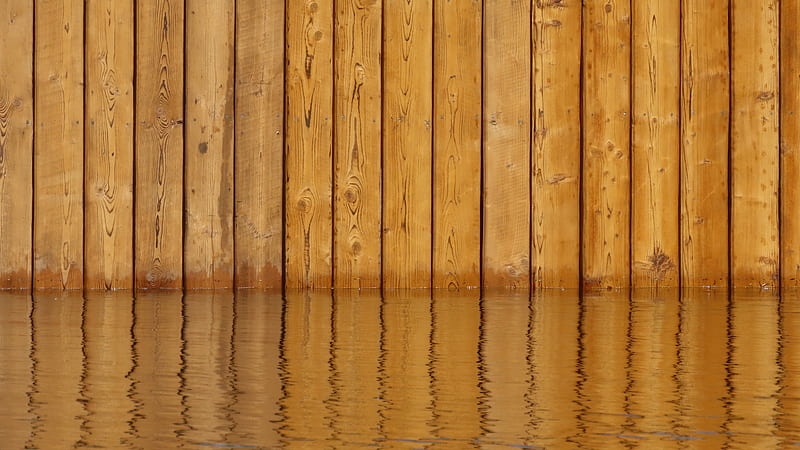 fence, boards, wood, water, reflection, brown, HD wallpaper