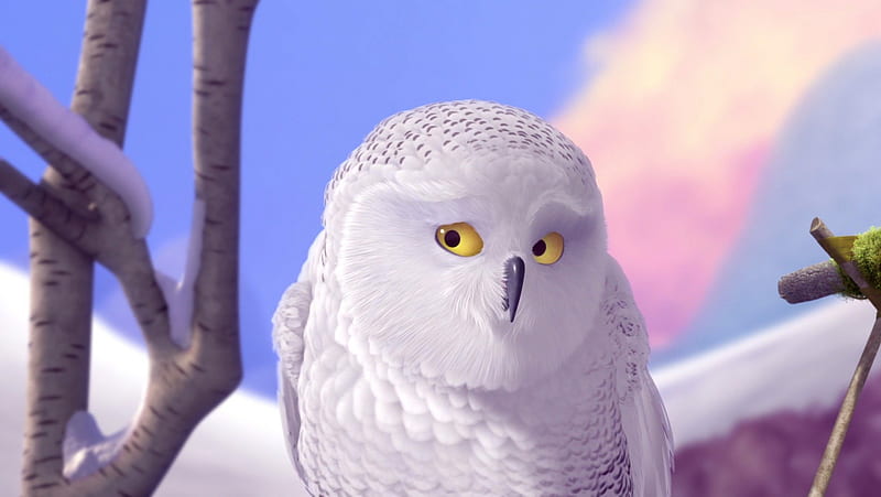 Secret of the Wings (2012), owl, movie, winter, secret of the wings, bird, white, pink, disney, blue, HD wallpaper