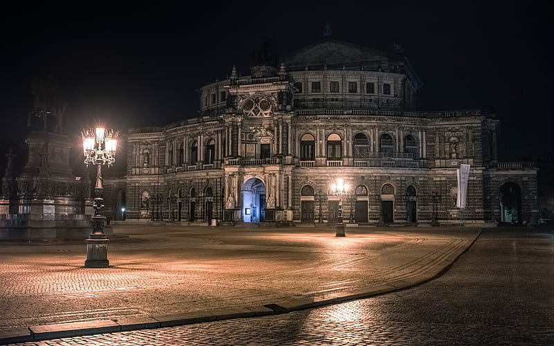 Semperoper, Dresden, opera house, night, landmark, Dresden opera house, Saxony, Germany, HD wallpaper