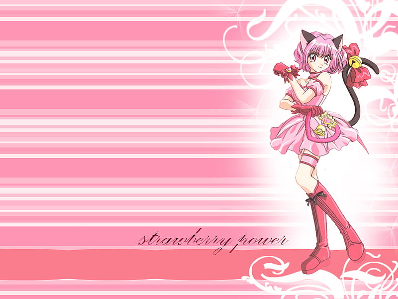 Strawberry Power, tokyo mew mew, anime, ichigo momomiya, mew mew power, pink, strawberry bell, HD wallpaper