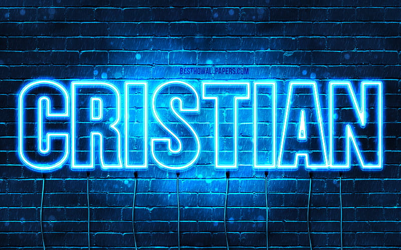 Cristian with names, horizontal text, Cristian name, blue neon lights, with Cristian name, HD wallpaper
