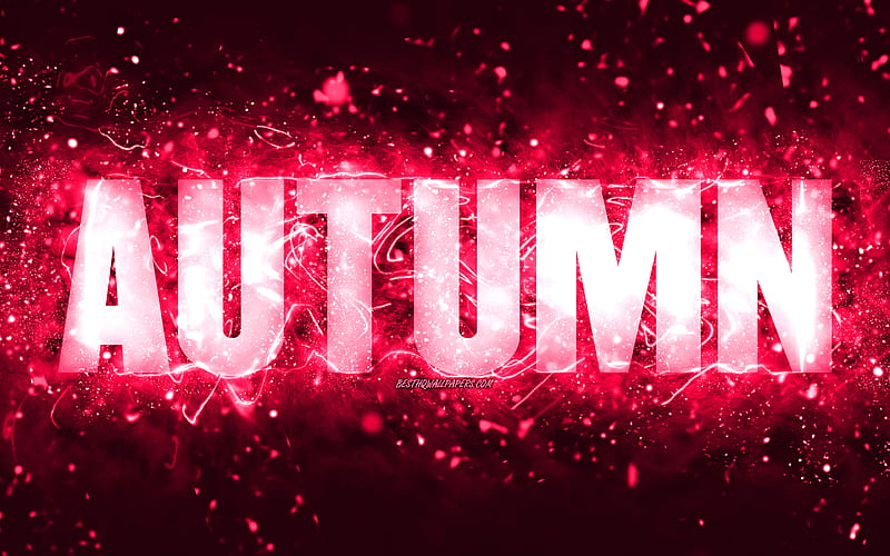 Happy Birtay Autumn pink neon lights, Autumn name, creative, Autumn Happy Birtay, Autumn Birtay, popular american female names, with Autumn name, Autumn, HD wallpaper