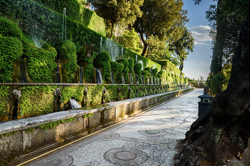 Man Made, Villa, Alley, Fountain, Italy, Tivoli, Villa d'este, HD wallpaper