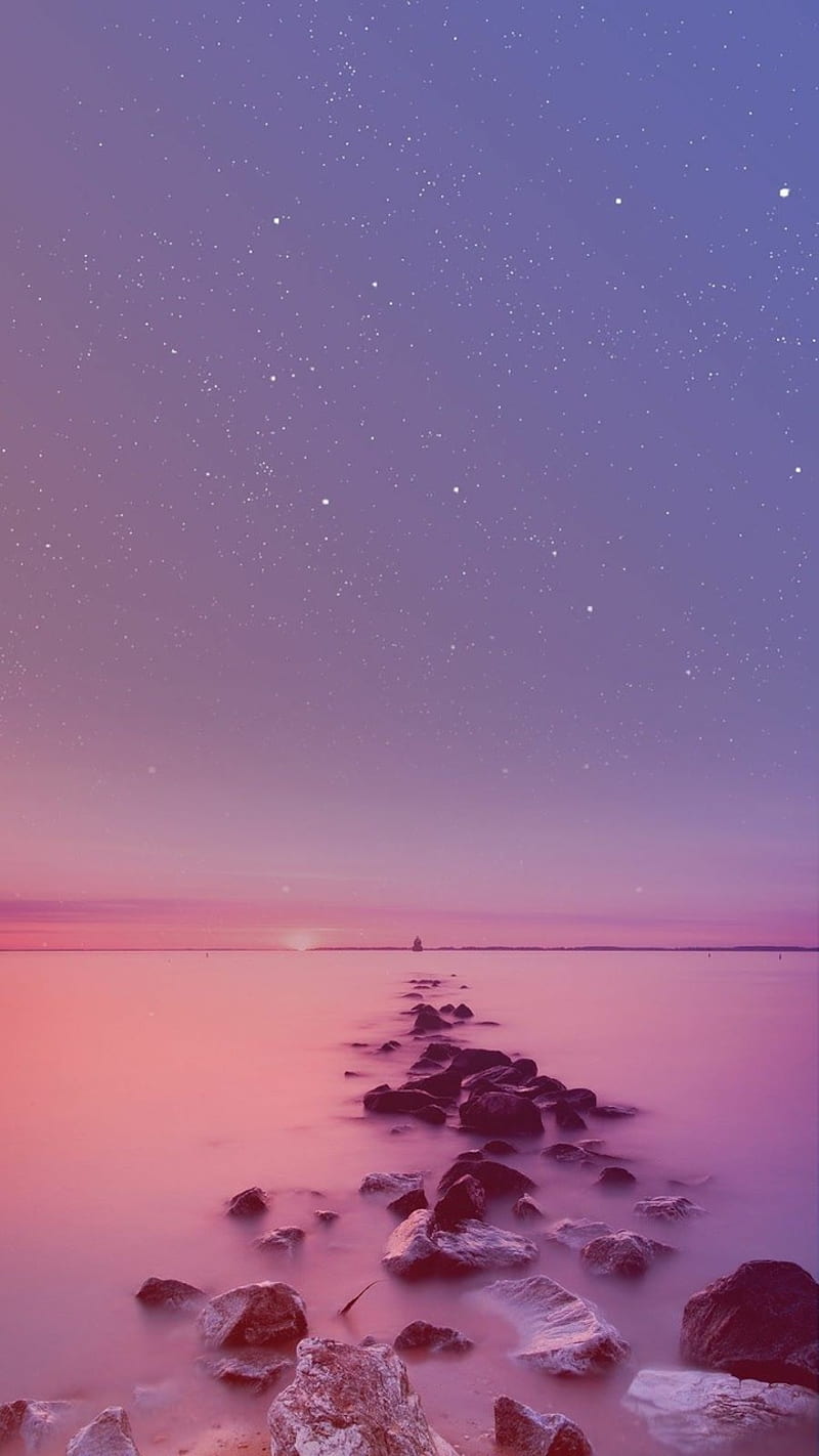 Purple dream, bonito, life, rocks, sea, sky, summer, sunset, HD phone wallpaper