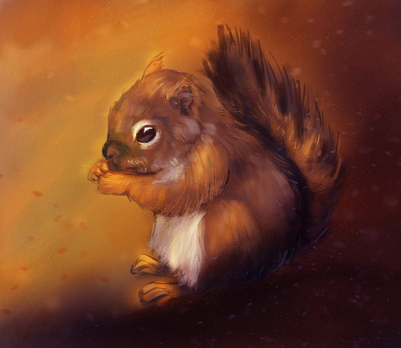 squirrel, rodent, cute, animal, art, HD wallpaper