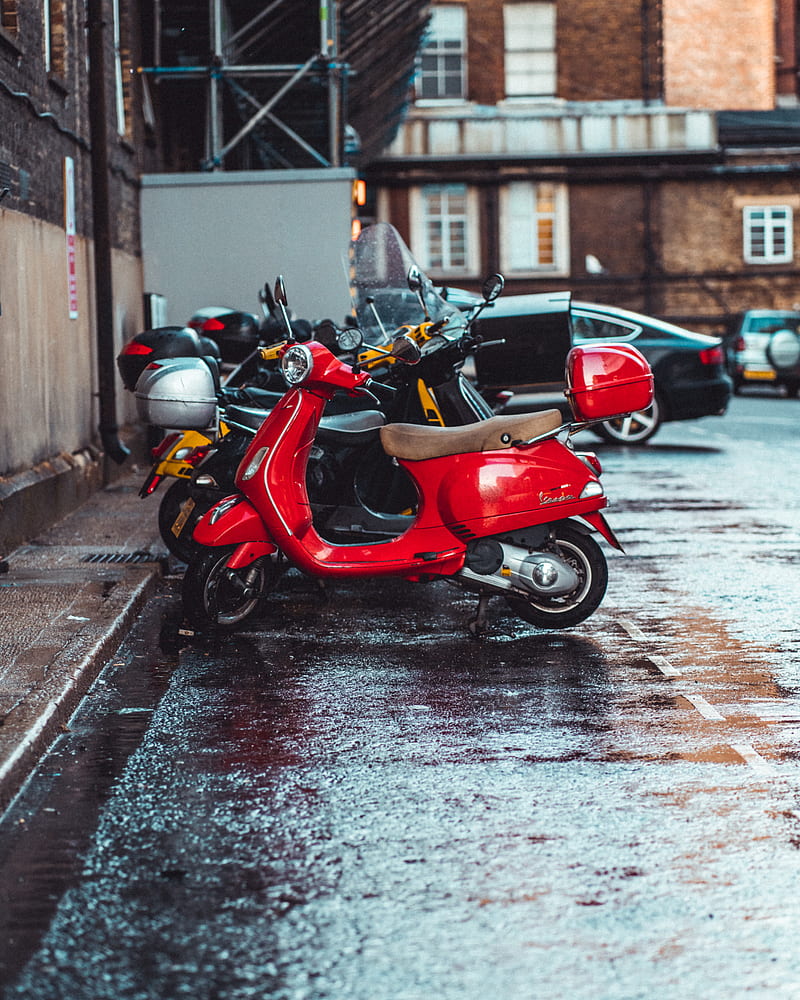 scooter, red, parking, HD phone wallpaper