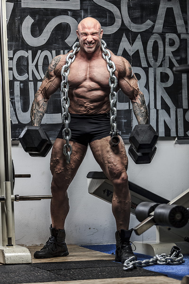 man holding two dumbbells and big chain on neck, HD phone wallpaper