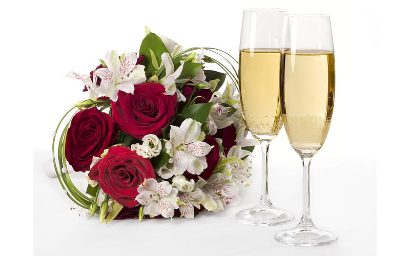 Wine and roses, bouquet, rose, wine, wedding, brindis, HD wallpaper ...