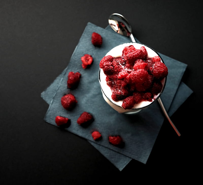 bowl of red strawberries beside silver spoon, HD wallpaper