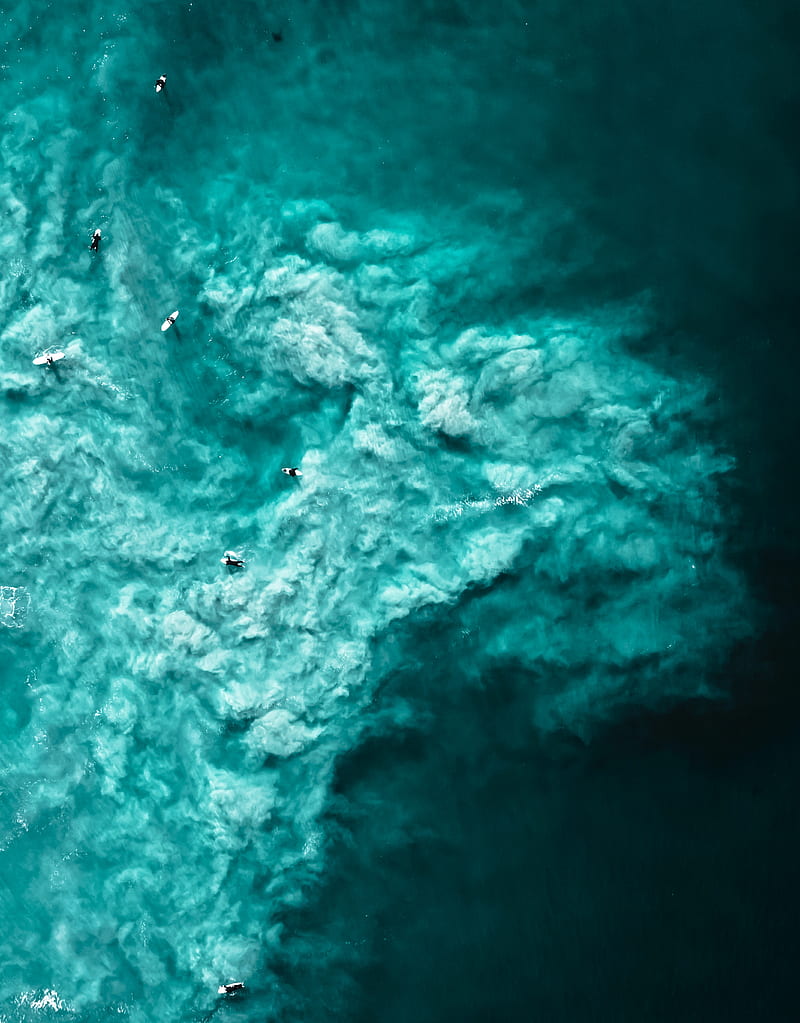 nature, water, aerial view, surfers, turquoise, cyan, HD phone wallpaper