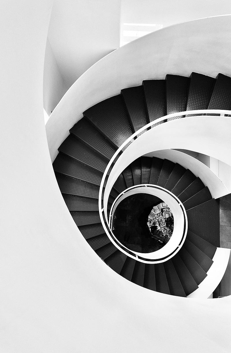 stairs, steps, spiral, bw, HD phone wallpaper