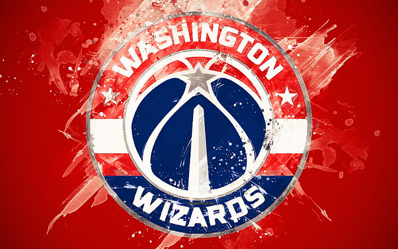 Washington Wizards grunge art, logo, american basketball club, red grunge background, paint splashes, NBA, emblem, Washington, USA, basketball, Eastern Conference, National Basketball Association, HD wallpaper
