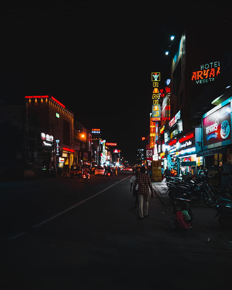 Night time city view, city, coimbatore, coloursful, india, lights, night, grapher, street, times, HD phone wallpaper