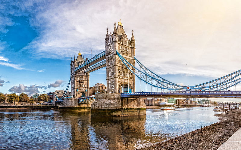 Tower Bridge, London, suspension bridge, River Thames, morning, sunrise, Landmark London, United Kingdom, England, London cityscape, HD wallpaper