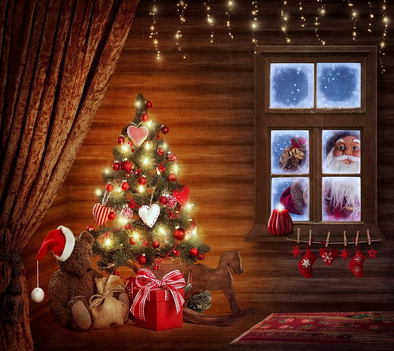 Xmas Time, ornaments, christmas tree, lantern, home, gift, hat, decorations, light, HD wallpaper