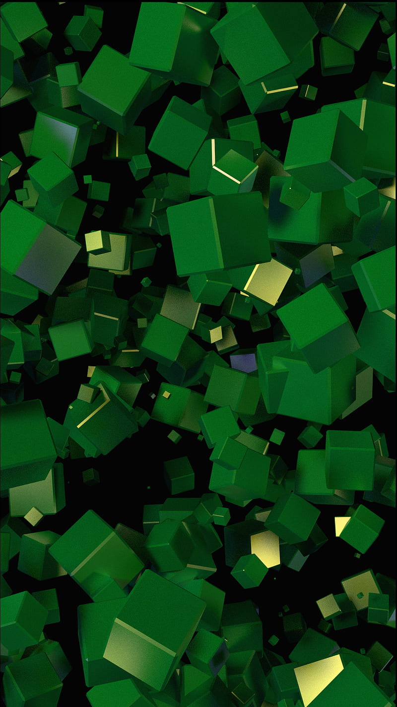 Cubix Green, cubes, geometric, random, shapes, shiny, tetritek, HD phone wallpaper