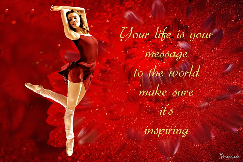 Your Life, words, art, red, ballerina, HD wallpaper