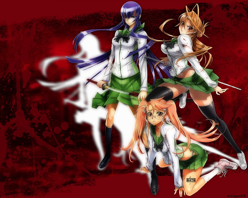 Wallpaper look, pose, anime, Saeco Busujima, Ray Miyamoto, Saya Takagi,  School Of The Dead, Highschool of the Dead for mobile and desktop, section  прочее, resolution 3000x2120 - download